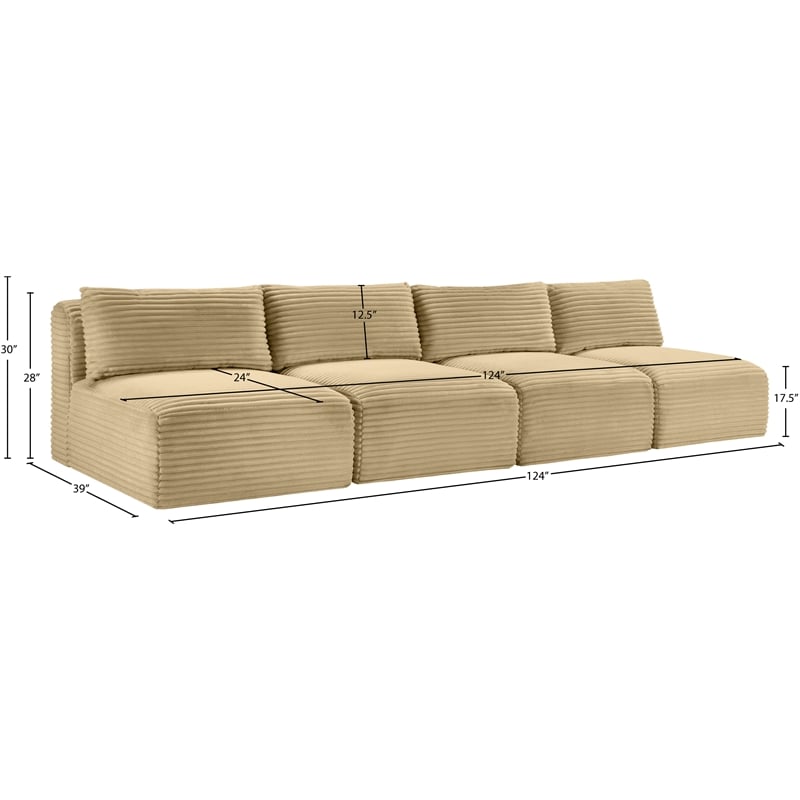 Bowery Hill Contemporary 4-Piece Camel Corduroy Performance Fabric Modular Sofa
