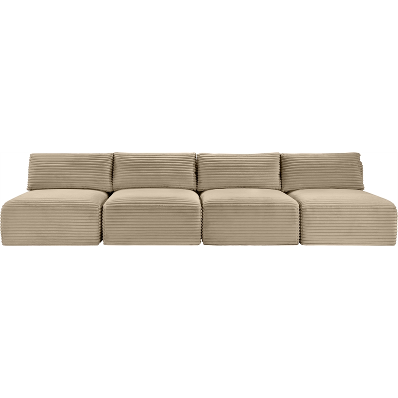 Bowery Hill Contemporary 4-Piece Taupe Corduroy Performance Fabric Modular Sofa