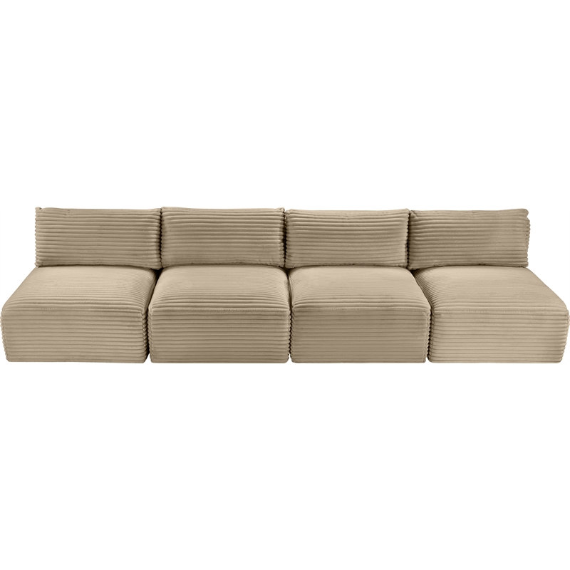 Bowery Hill Contemporary 4-Piece Taupe Corduroy Performance Fabric Modular Sofa