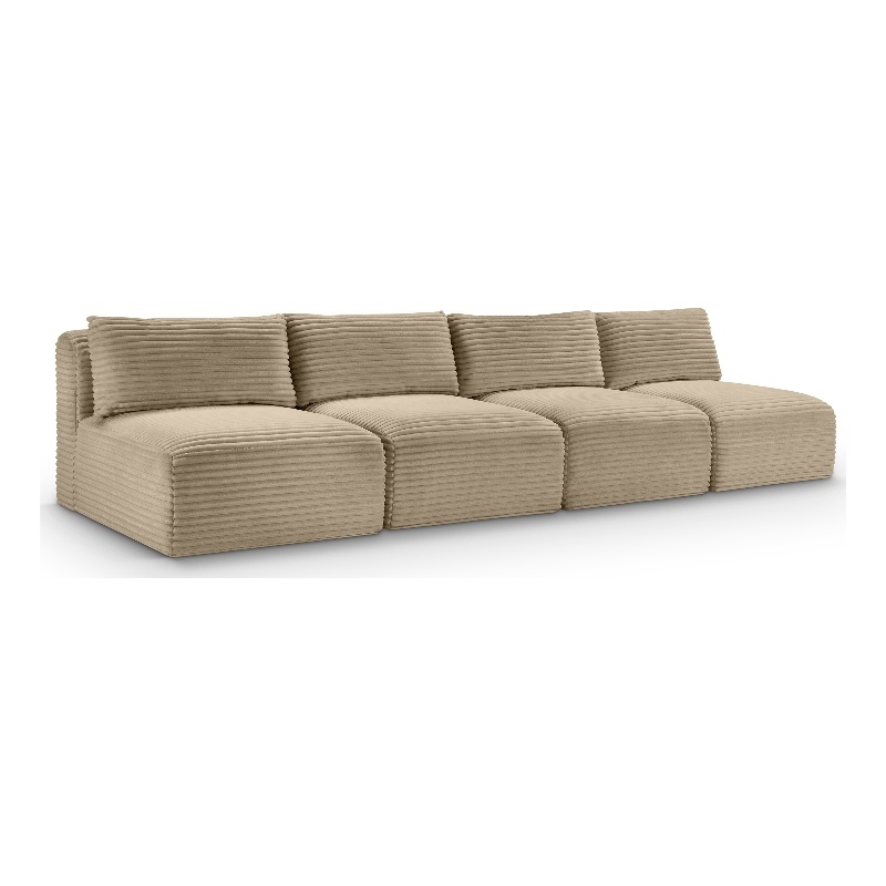 Bowery Hill Contemporary 4-Piece Taupe Corduroy Performance Fabric Modular Sofa