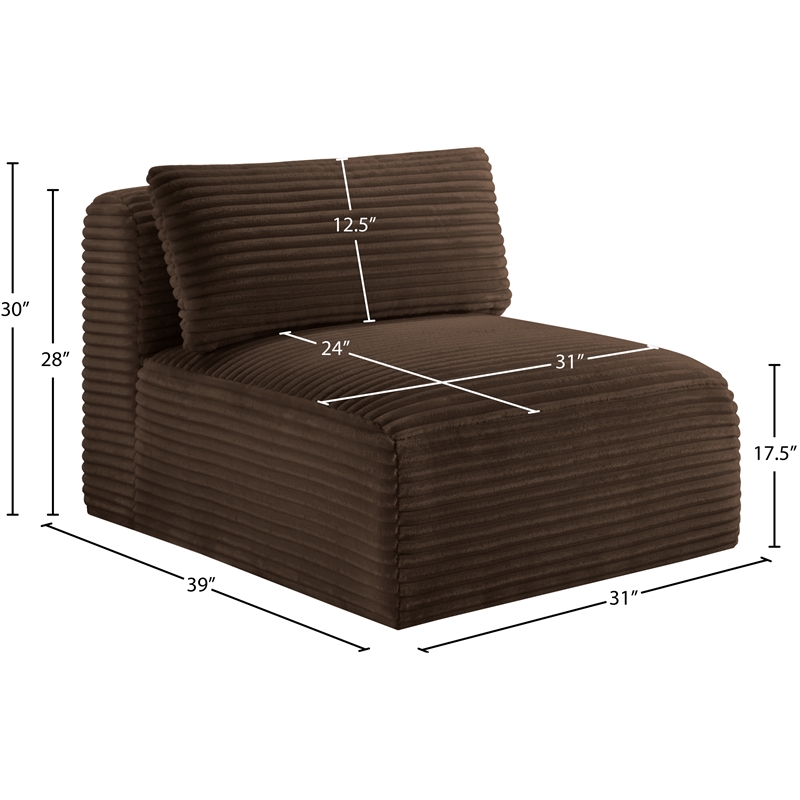 Bowery Hill Contemporary Brown Corduroy Performance Fabric Armless Chair