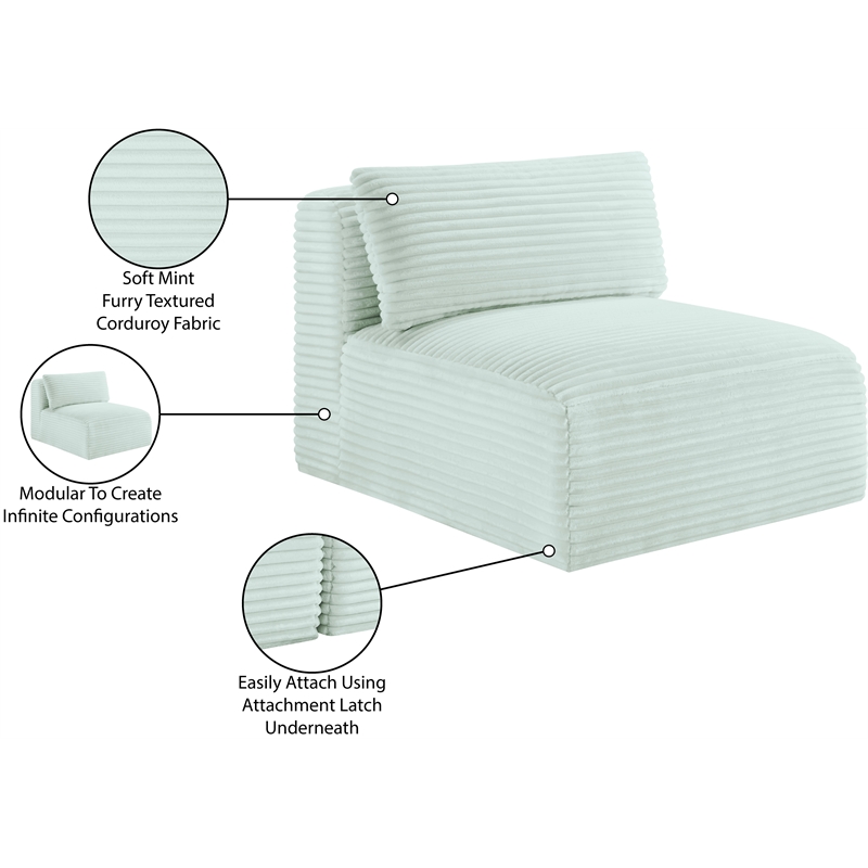 Bowery Hill Contemporary Mint Corduroy Performance Fabric Armless Chair