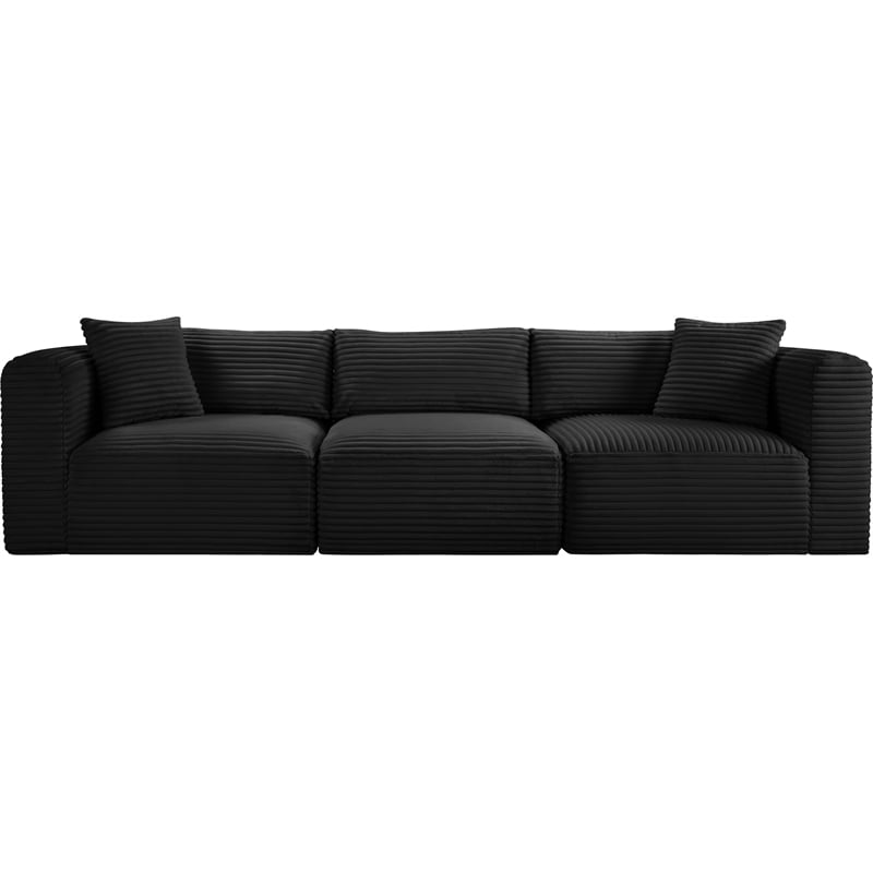 Bowery Hill Contemporary 3-Piece Black Corduroy Performance Fabric Modular Sofa