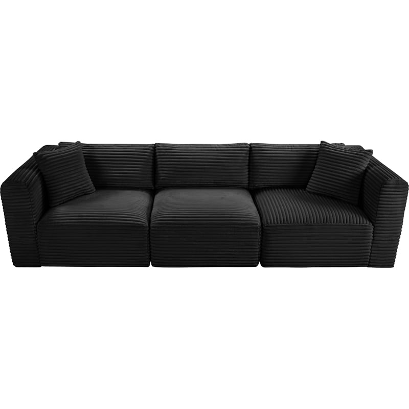 Bowery Hill Contemporary 3-Piece Black Corduroy Performance Fabric Modular Sofa