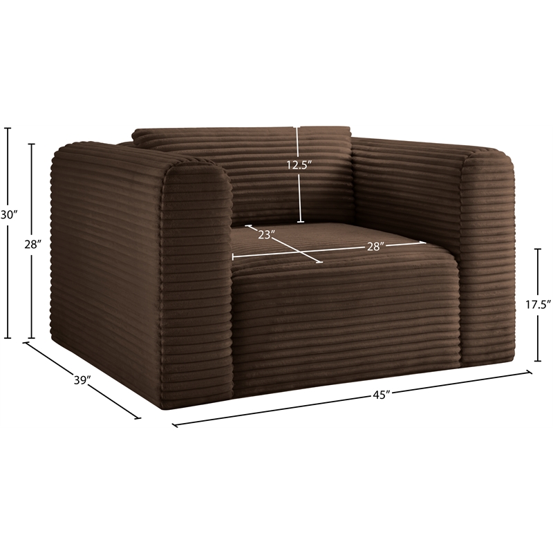 Bowery Hill Contemporary Brown Corduroy Performance Fabric Arm Chair
