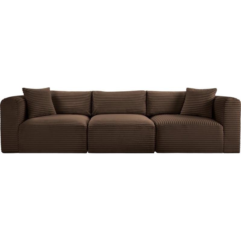 Bowery Hill Contemporary 3-Piece Brown Corduroy Performance Fabric Modular Sofa