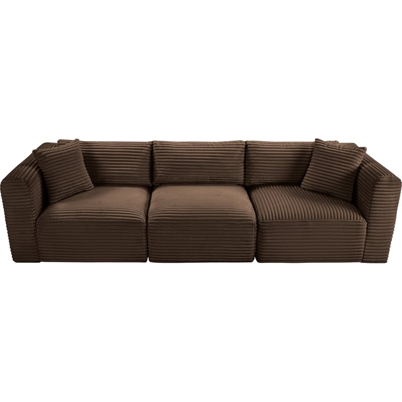 Bowery Hill Contemporary 3-Piece Brown Corduroy Performance Fabric Modular Sofa