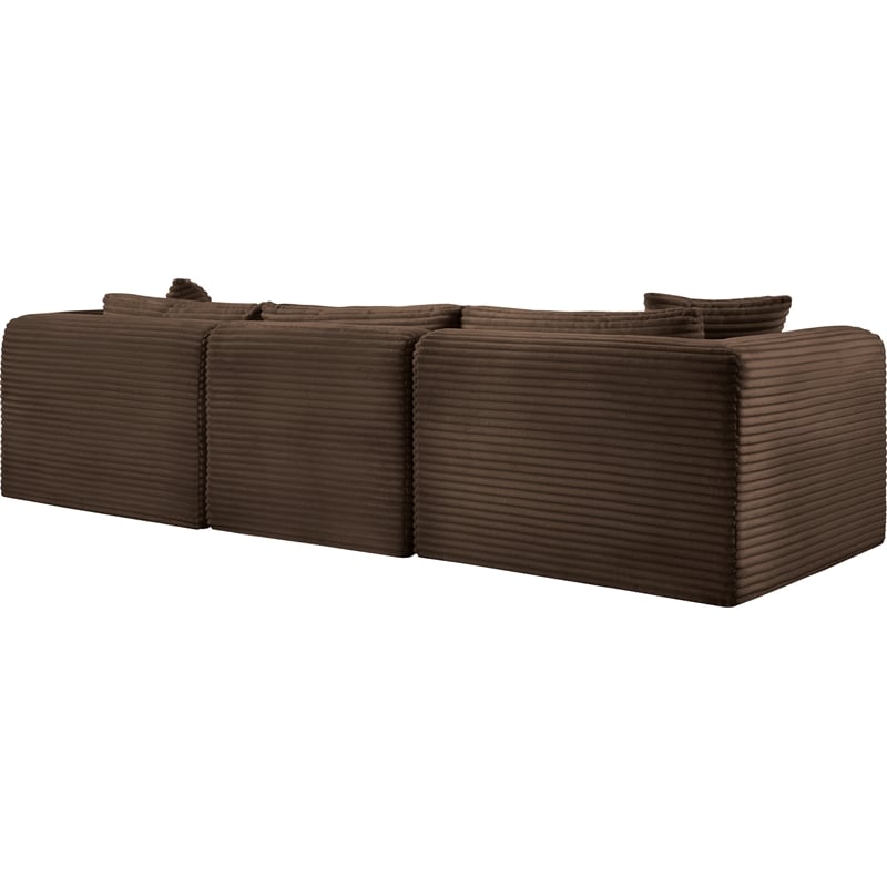 Bowery Hill Contemporary 3-Piece Brown Corduroy Performance Fabric Modular Sofa