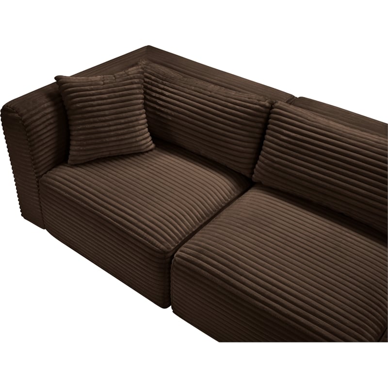 Bowery Hill Contemporary 3-Piece Brown Corduroy Performance Fabric Modular Sofa