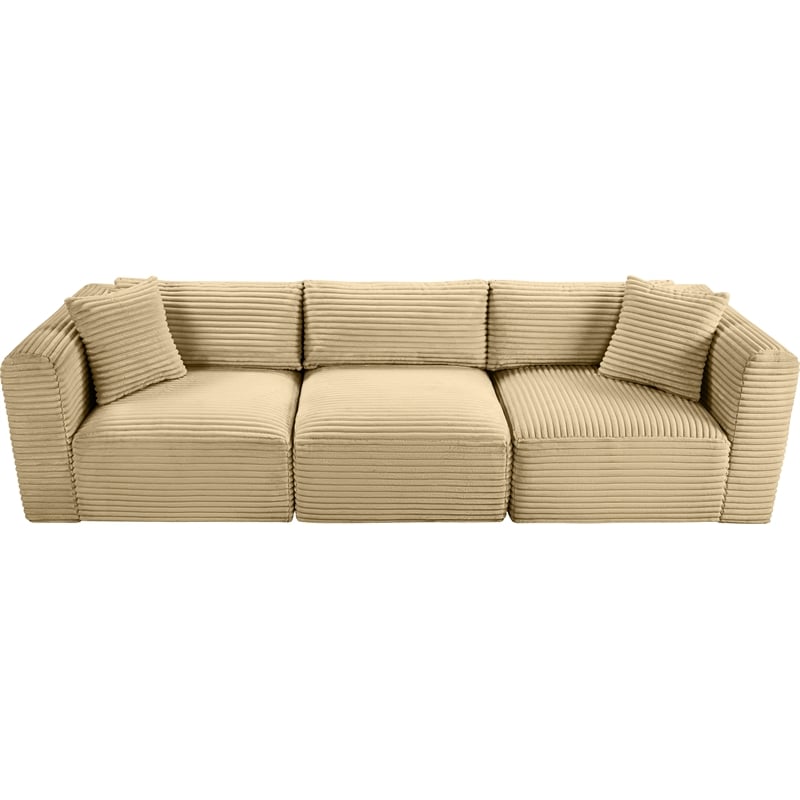 Bowery Hill Contemporary 3-Piece Camel Corduroy Performance Fabric Modular Sofa