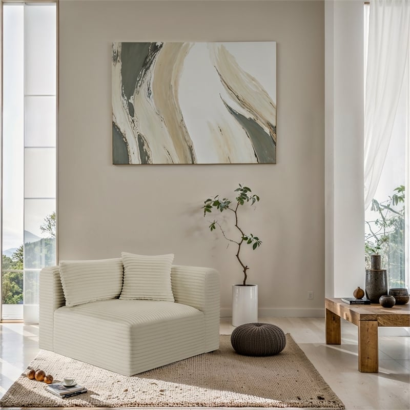 Bowery Hill Contemporary Cream Corduroy Performance Fabric Corner Chair