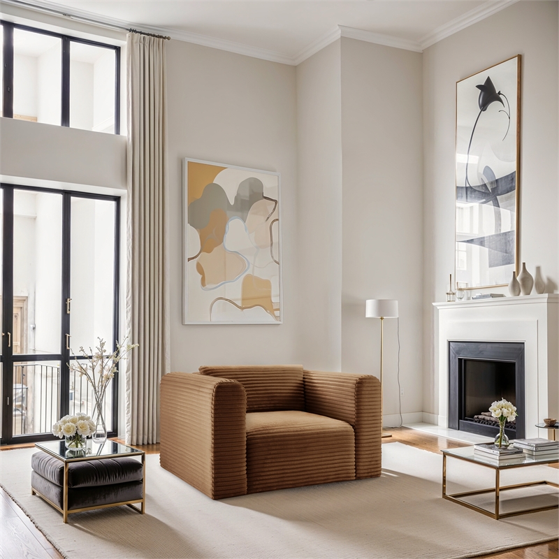 Bowery Hill Contemporary Saddle Corduroy Performance Fabric Arm Chair