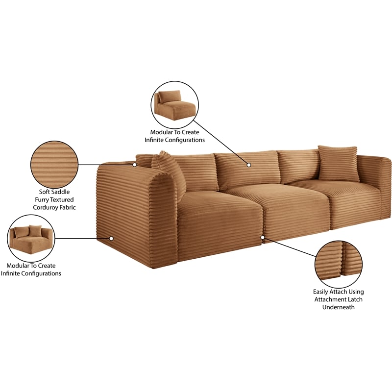 Bowery Hill Contemporary 3-Piece Saddle Corduroy Performance Fabric Modular Sofa