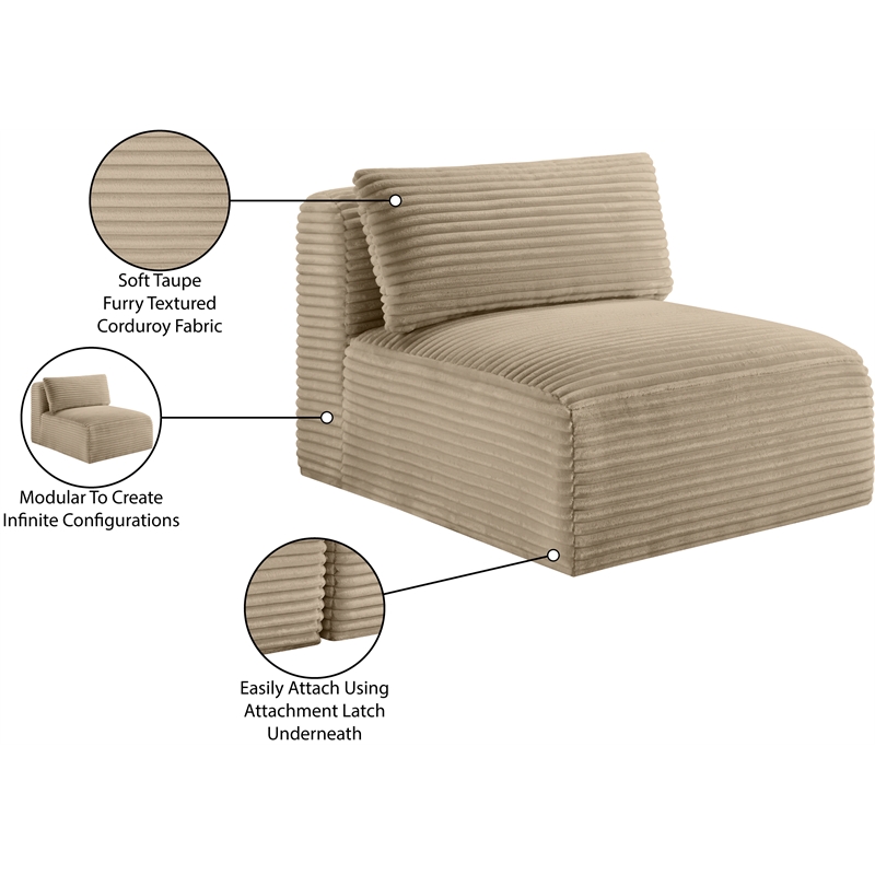 Bowery Hill Contemporary Taupe Corduroy Performance Fabric Armless Chair