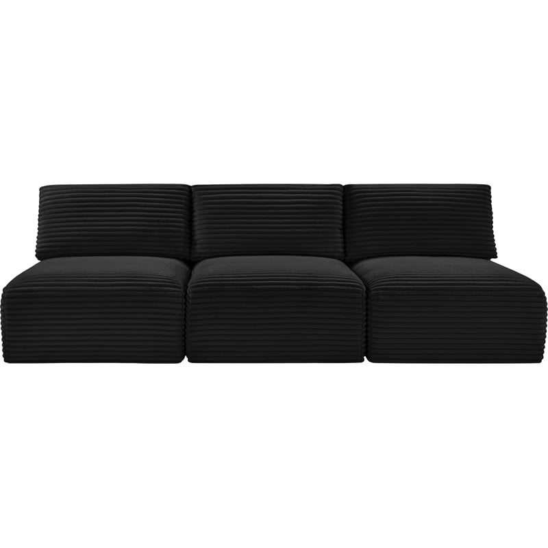 Bowery Hill Contemporary 3-Piece Black Corduroy Performance Fabric Modular Sofa