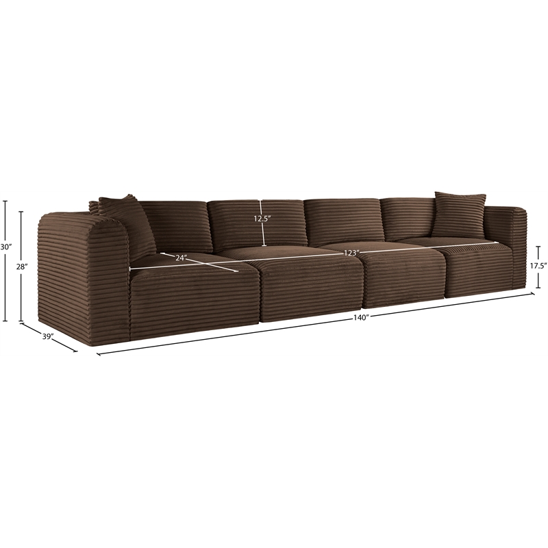 Bowery Hill Contemporary 4-Piece Brown Corduroy Performance Fabric Modular Sofa