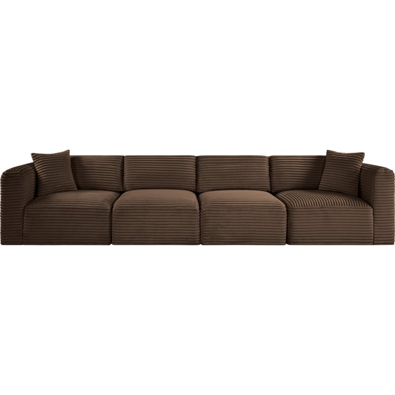 Bowery Hill Contemporary 4-Piece Brown Corduroy Performance Fabric Modular Sofa
