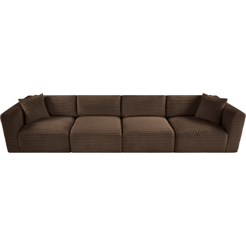 Bowery Hill Contemporary 4-Piece Brown Corduroy Performance Fabric Modular Sofa