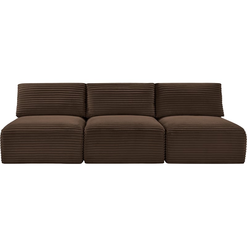 Bowery Hill Contemporary 3-Piece Brown Corduroy Performance Fabric Modular Sofa