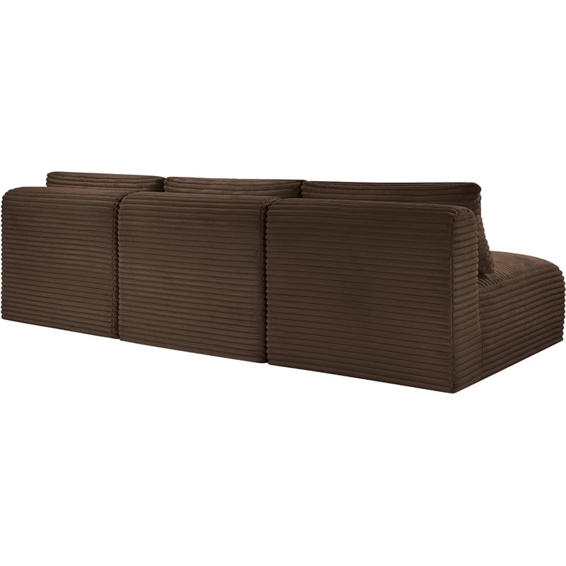 Bowery Hill Contemporary 3-Piece Brown Corduroy Performance Fabric Modular Sofa