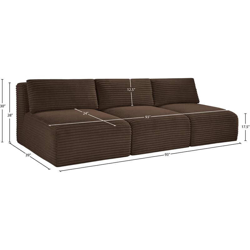 Bowery Hill Contemporary 3-Piece Brown Corduroy Performance Fabric Modular Sofa
