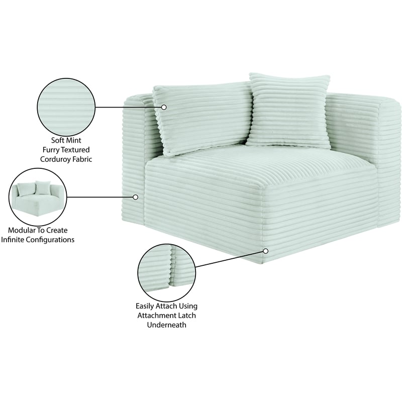 Bowery Hill Contemporary Mint Corduroy Performance Fabric Corner Chair