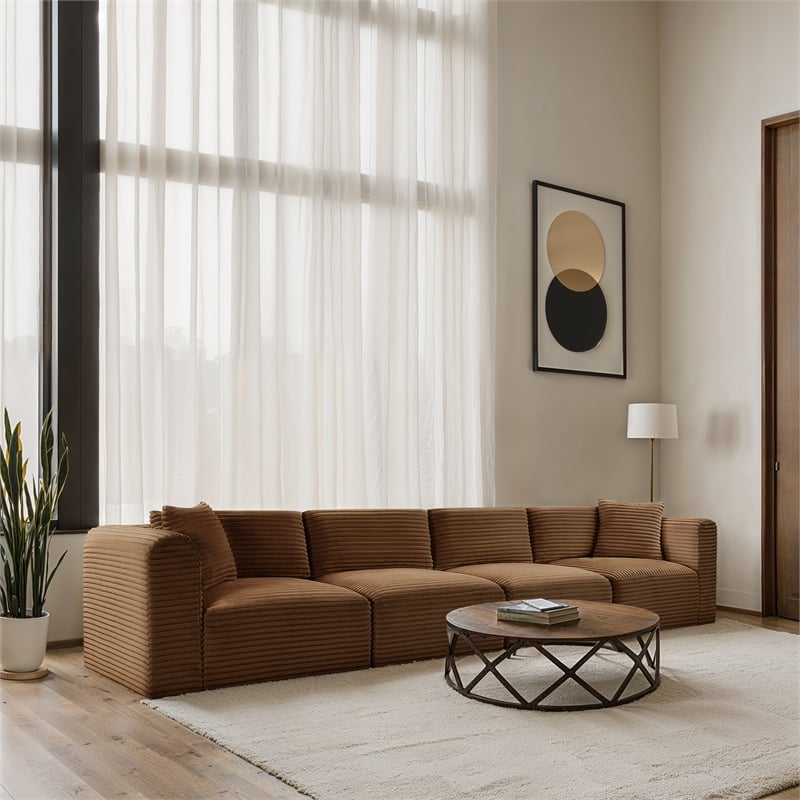 Bowery Hill Contemporary 4-Piece Saddle Corduroy Performance Fabric Modular Sofa