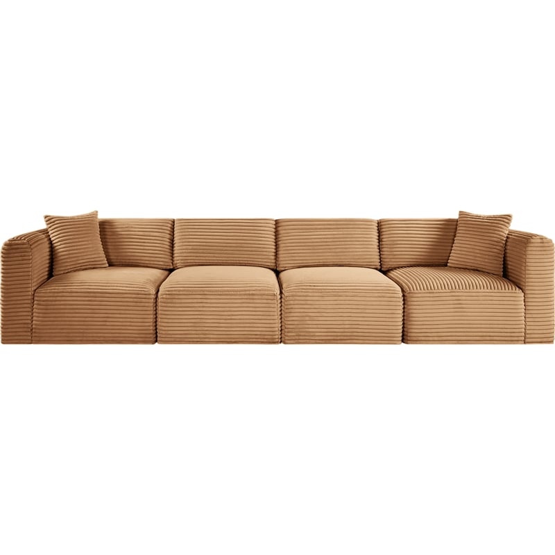 Bowery Hill Contemporary 4-Piece Saddle Corduroy Performance Fabric Modular Sofa
