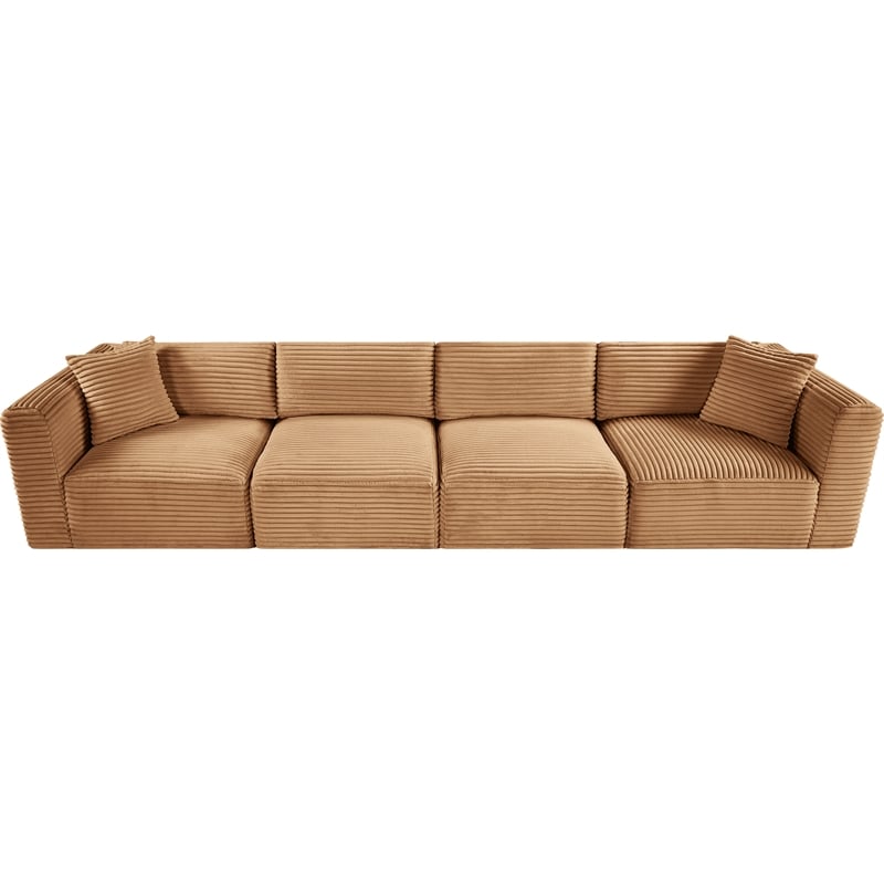 Bowery Hill Contemporary 4-Piece Saddle Corduroy Performance Fabric Modular Sofa
