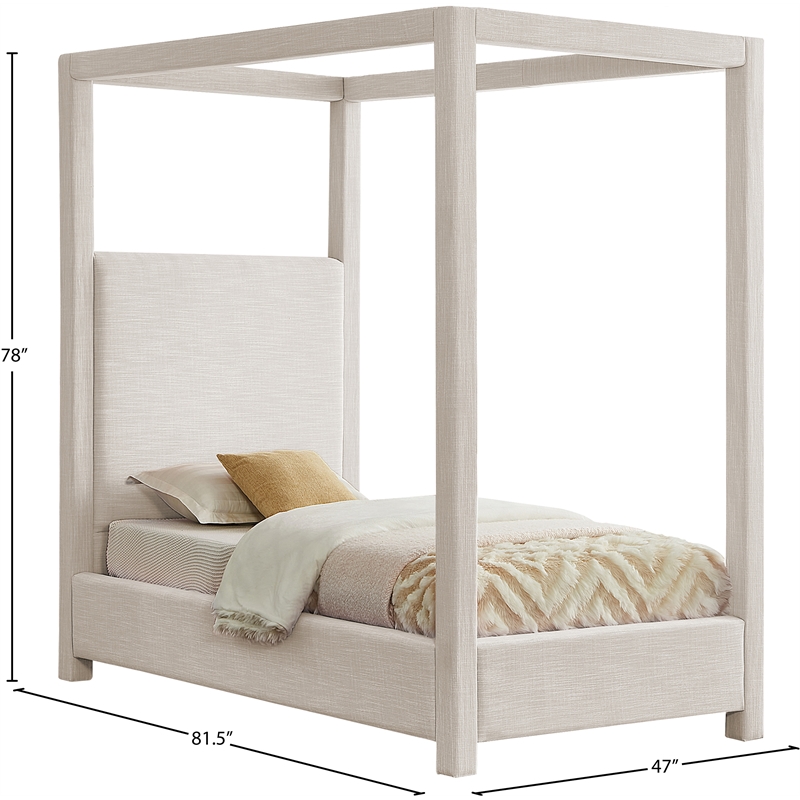 Bowery Hill Contemporary Cream Linen Textured Fabric Twin Bed