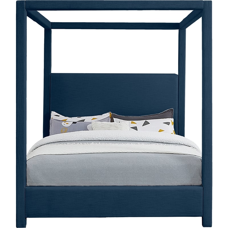 Bowery Hill Contemporary Navy Linen Textured Fabric Full Bed