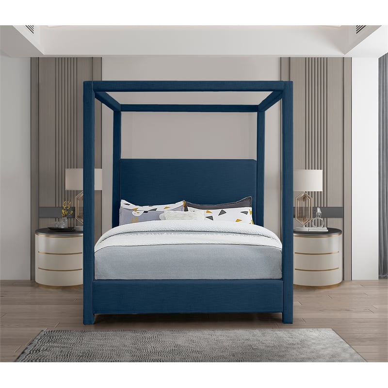 Bowery Hill Contemporary Navy Linen Textured Fabric Full Bed