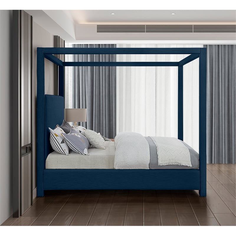 Bowery Hill Contemporary Navy Linen Textured Fabric Full Bed