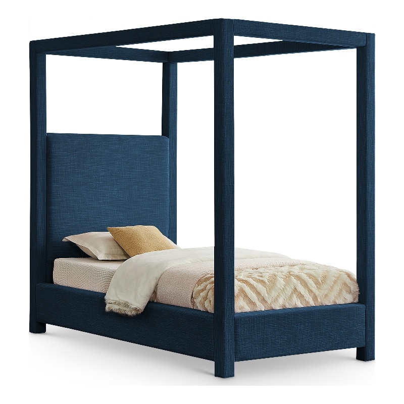 Bowery Hill Contemporary Navy Linen Textured Fabric Twin Bed