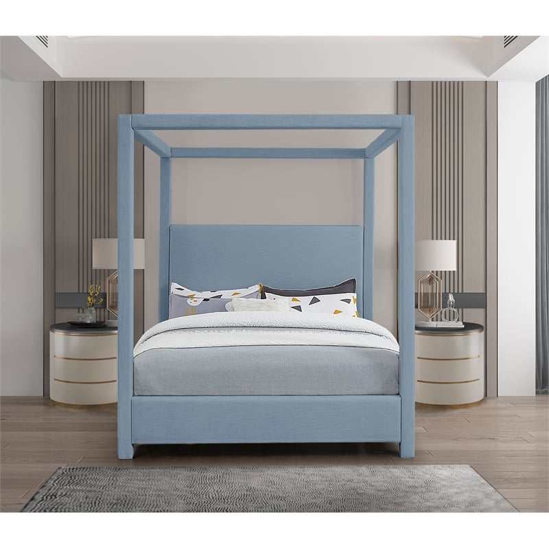 Bowery Hill Contemporary Sky Blue Linen Textured Fabric Full Bed
