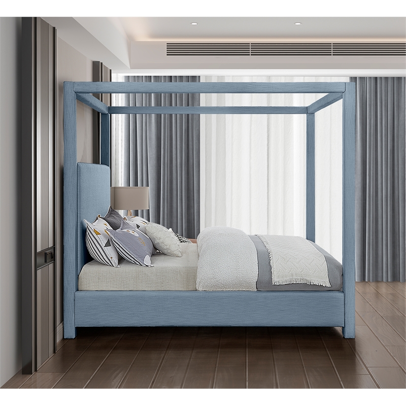 Bowery Hill Contemporary Sky Blue Linen Textured Fabric Full Bed