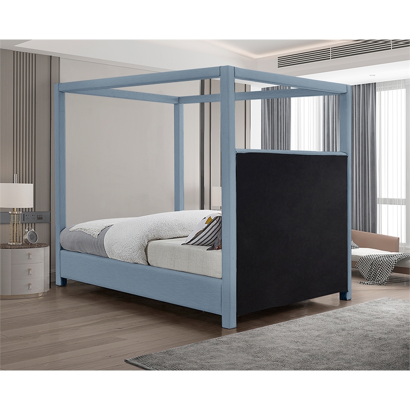 Bowery Hill Contemporary Sky Blue Linen Textured Fabric Full Bed