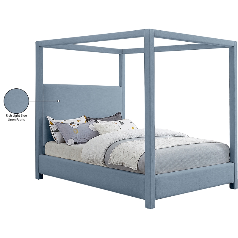 Bowery Hill Contemporary Sky Blue Linen Textured Fabric Full Bed