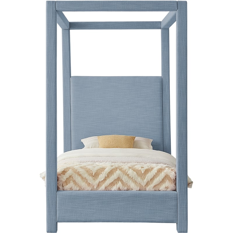 Bowery Hill Contemporary Sky Blue Linen Textured Fabric Twin Bed