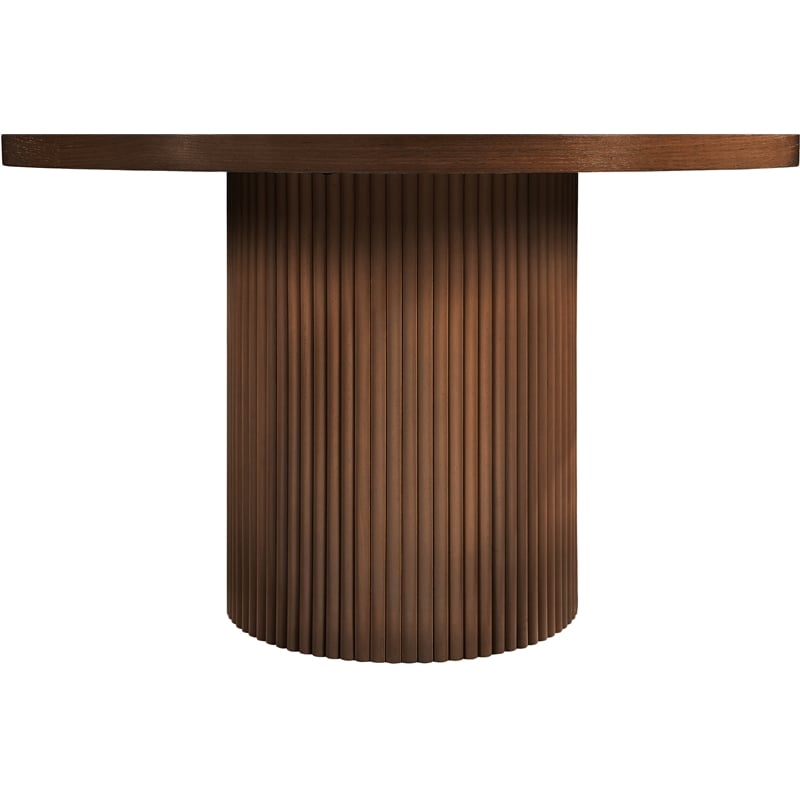 Bowery Hill Contemporary Round Brown Solid Wood and Oak Veneer Dining Table