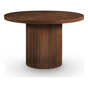 Bowery Hill Contemporary Round Brown Solid Wood and Oak Veneer Dining Table