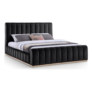 Bowery Hill Contemporary Black Durable Velvet King Fully Slatted Bed