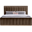 Bowery Hill Contemporary Brown Durable Velvet King Fully Slatted Bed