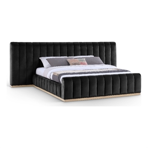 Bowery Hill Contemporary Black Velvet King Bed with Added Panels