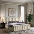 Bowery Hill Contemporary Cream Durable Velvet King Fully Slatted Bed
