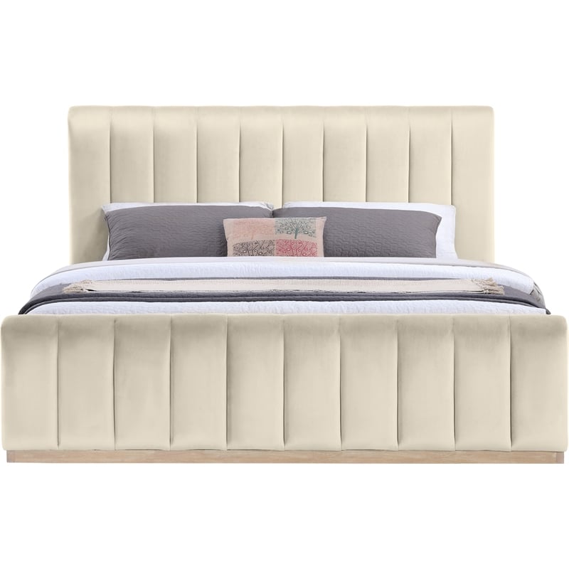 Bowery Hill Contemporary Cream Durable Velvet King Fully Slatted Bed