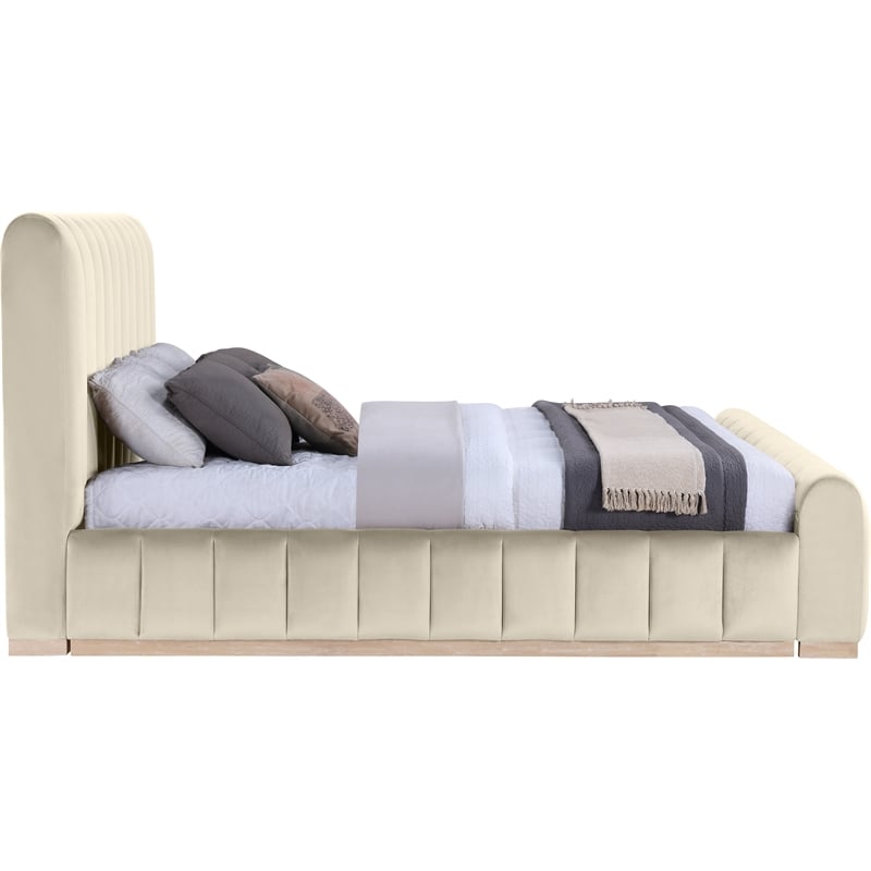 Bowery Hill Contemporary Cream Durable Velvet King Fully Slatted Bed
