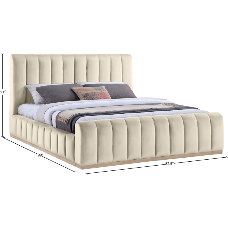 Bowery Hill Contemporary Cream Durable Velvet King Fully Slatted Bed
