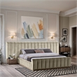Bowery Hill Contemporary Cream Velvet King Bed with Added Panels