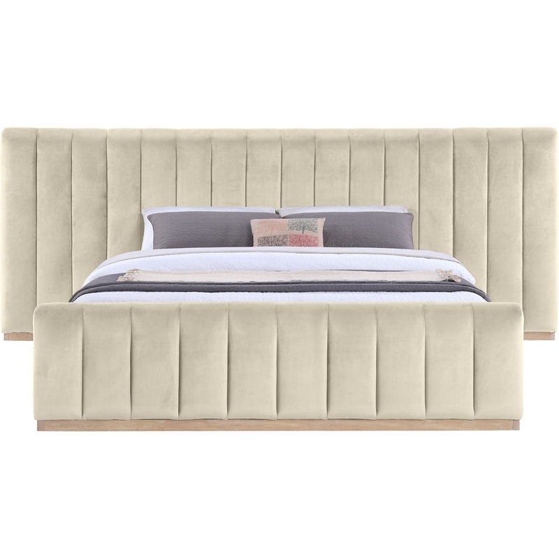 Bowery Hill Contemporary Cream Velvet King Bed with Added Panels